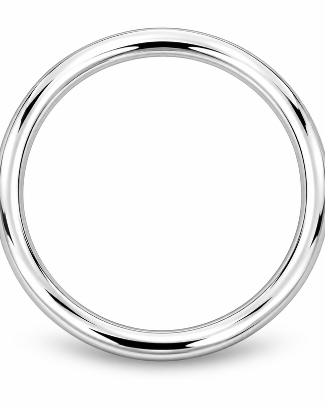A polished silver-toned metal ring with a thick, rounded profile, shown on a clean white background.
