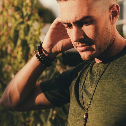 His Grounding Necklace – Tiger Eye + Leather + Stainless Steel