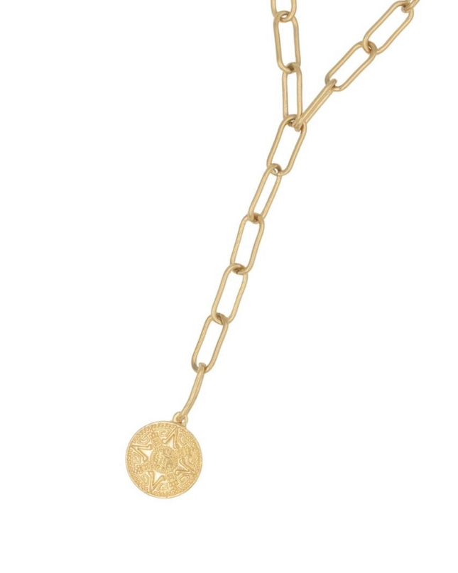 Golden Aztec Mayan Sun Calendar Coin Necklace