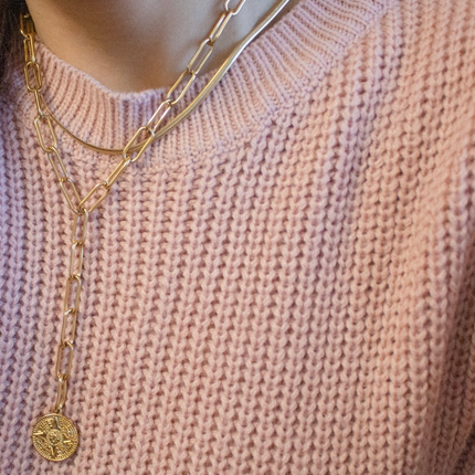 Golden Aztec Mayan Sun Calendar Coin Necklace