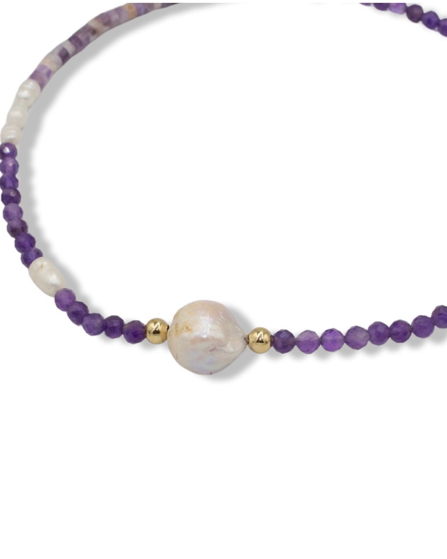 Celestial Harmony Necklace - Amethyst & Organic Pearls