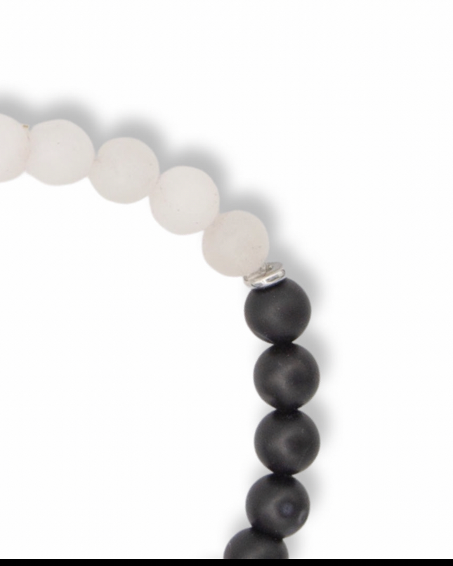 Unconditional Love Bracelet - Frosted Rose Quartz + Frosted Onyx