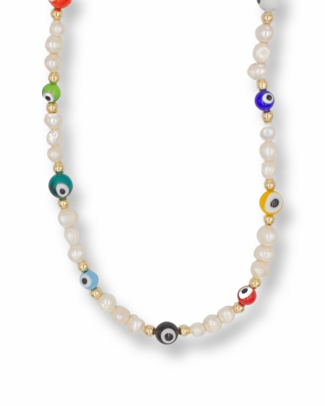 Evil Eyes Go Away Freshwater Pearl Necklace – 8MM