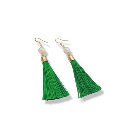 Esmeralda Earrings - Freshwater Pearls + Colourful Tassels