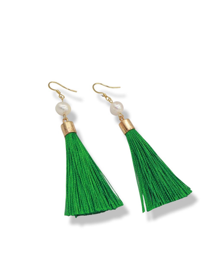 Esmeralda Earrings - Freshwater Pearls + Colourful Tassels