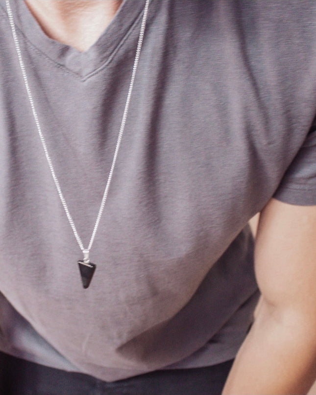 Iconic Black Triangle Necklace – Obsidian Stone
