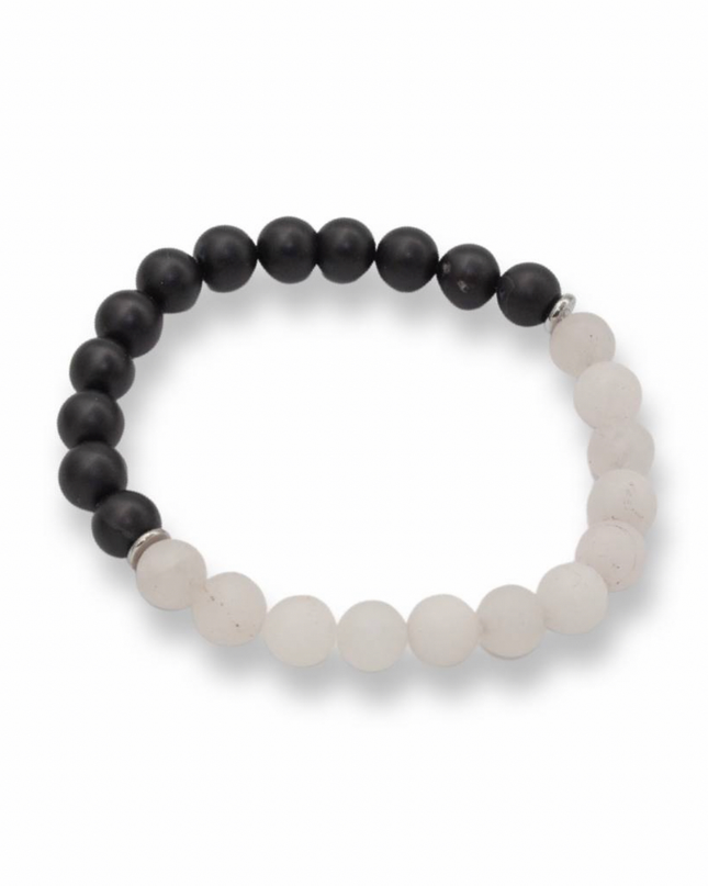 Unconditional Love Bracelet - Frosted Rose Quartz + Frosted Onyx