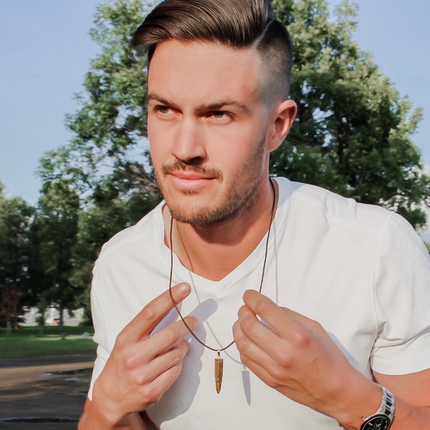His Grounding Necklace – Tiger Eye + Leather + Stainless Steel