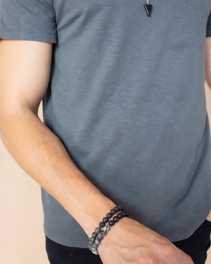 Grounded Spirit Bracelet – Picasso Marble + Onyx / Lava