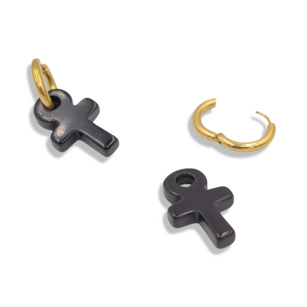 The Eternal Guardian Hoop Earrings – Obsidian Ankh Cross