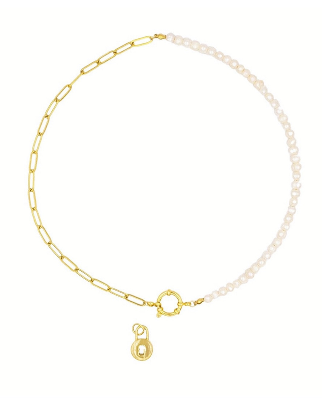 Lock & Pearl Necklace - Freshwater Pearls