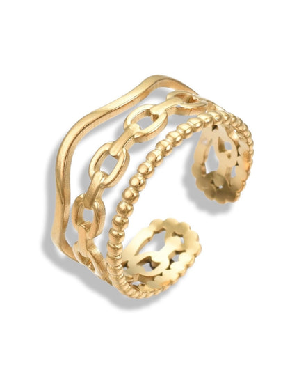 Stacked Trio Open Cuff Ring