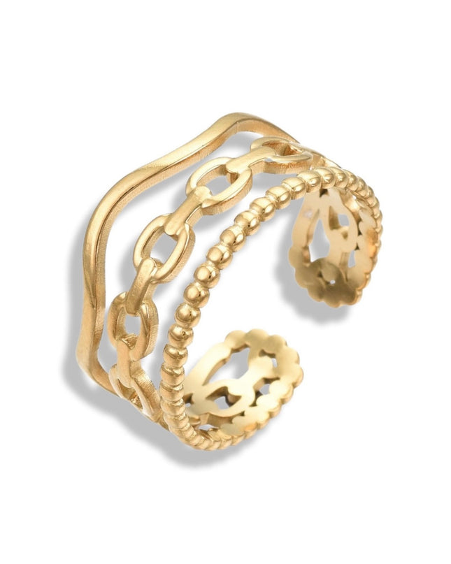 Stacked Trio Open Cuff Ring