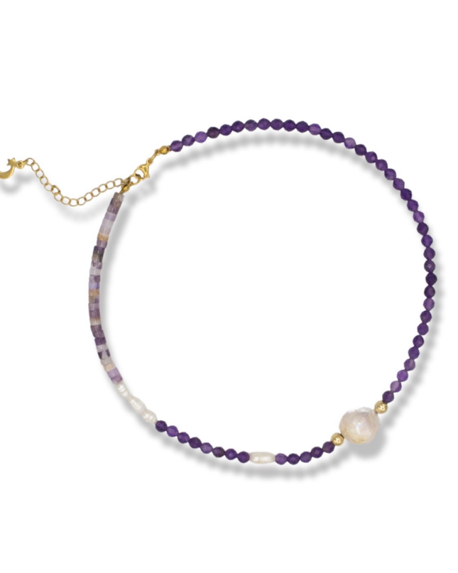 Celestial Harmony Necklace - Amethyst & Organic Pearls
