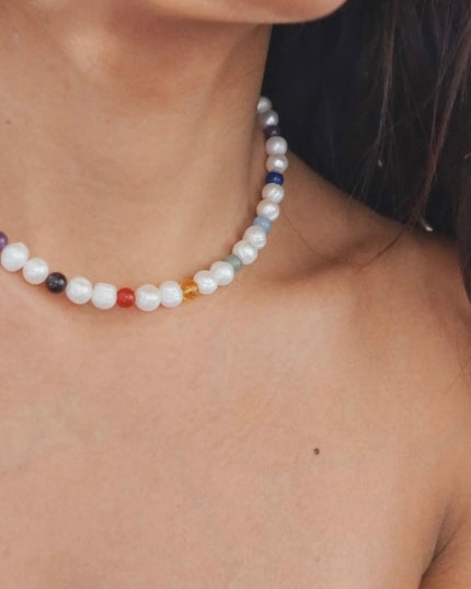 Divine Energy Pearl Necklace - Seven Chakra Gemstones
