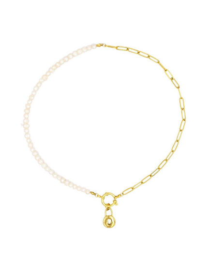 Lock & Pearl Necklace - Freshwater Pearls