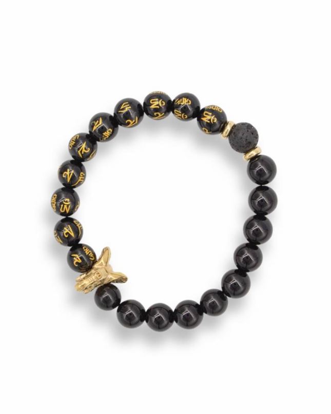 Enlightenment Bracelet - Om Mani Padme Hum + Onyx + Agate Stones