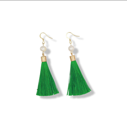 Esmeralda Earrings - Freshwater Pearls + Colourful Tassels