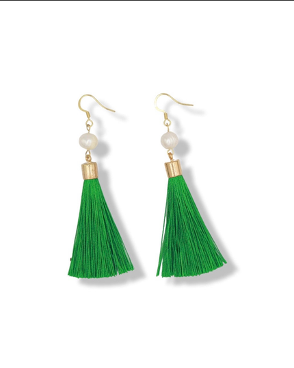 Esmeralda Earrings - Freshwater Pearls + Colourful Tassels