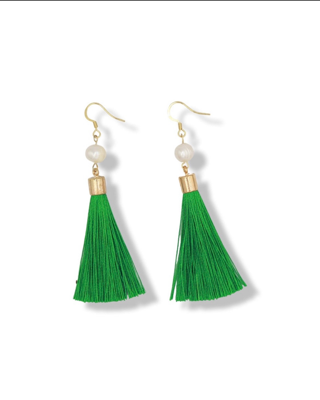 Esmeralda Earrings - Freshwater Pearls + Colourful Tassels
