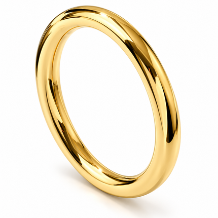 A polished yellow gold band ring with a smooth, rounded profile, shown on a clean white background.